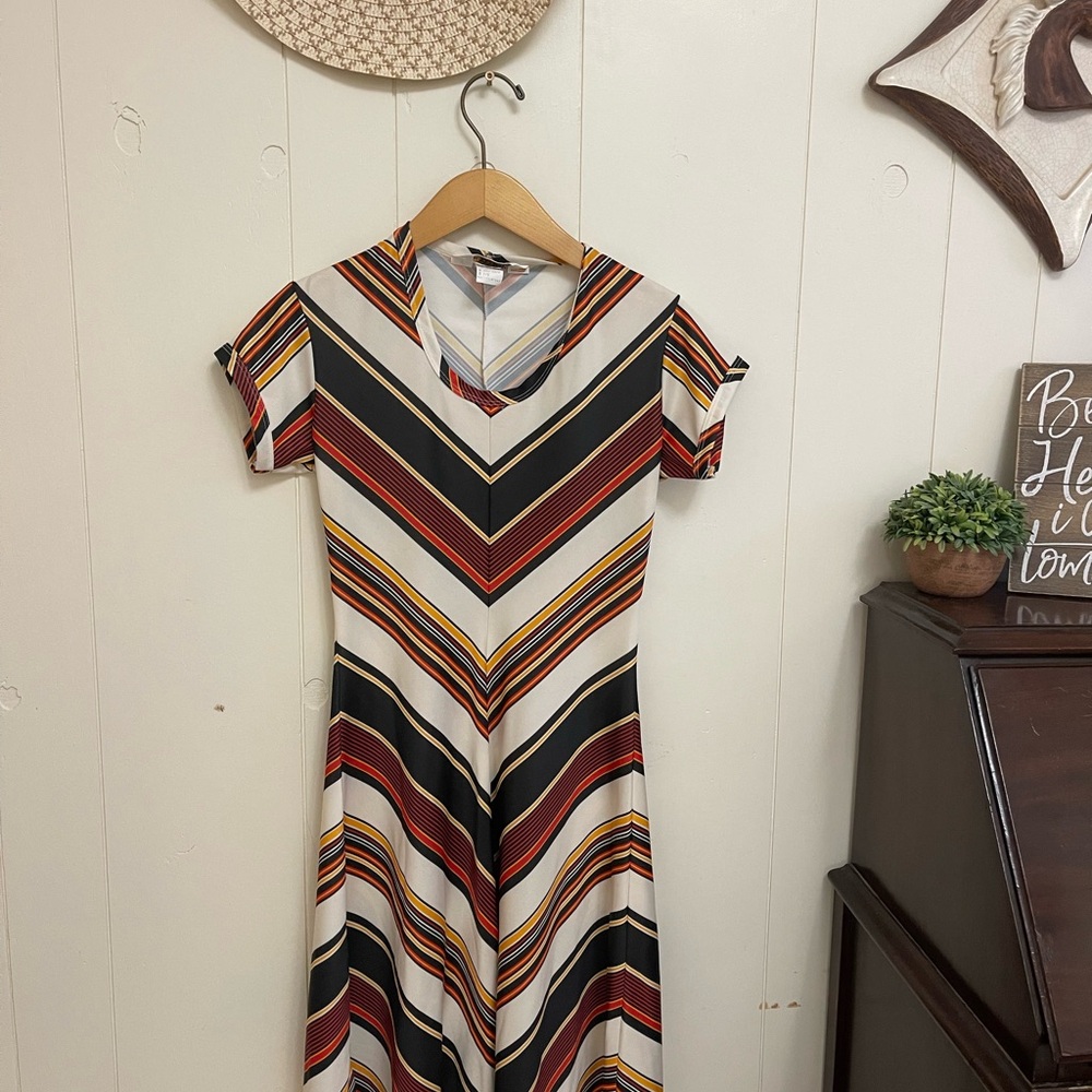 VTG 70s JCPenney Multicolor Chevron Women's Asymmetrical skater dress
